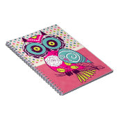 レトロトレンディーカラフルフォークアートフクロウ ノートブック (右側)