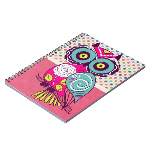 レトロトレンディーカラフルフォークアートフクロウ ノートブック (左側)