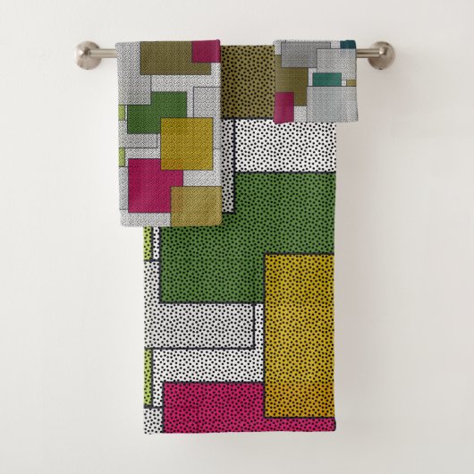 レトロトレンディージオメトリックグリーンイエロー バスタオルセット (インサイチュ)