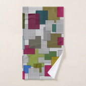 レトロトレンディージオメトリックグリーンイエロー バスタオルセット (ハンドタオル)