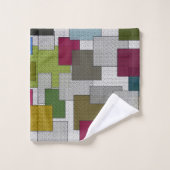 レトロトレンディージオメトリックグリーンイエロー バスタオルセット (ウォッシュタオル)