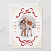 レトロトレンディーレッドボウズ楕円形フォトハッピーバレンタイン シーズンカード (正面)