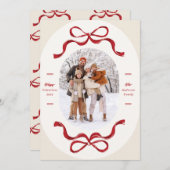 レトロトレンディーレッドボウズ楕円形フォトハッピーバレンタイン シーズンカード (正面/裏面)