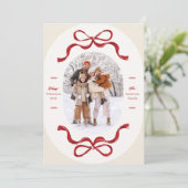 レトロトレンディーレッドボウズ楕円形フォトハッピーバレンタイン シーズンカード (スタンド正面)