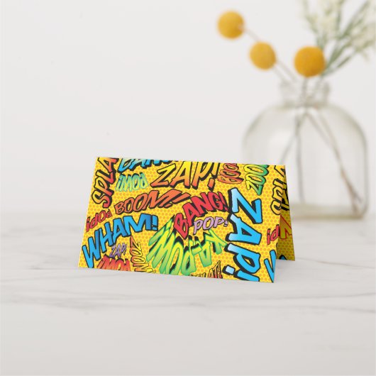 レトロトレンディー漫画ブックアポップ・アートのート プレイスカード (裏面)