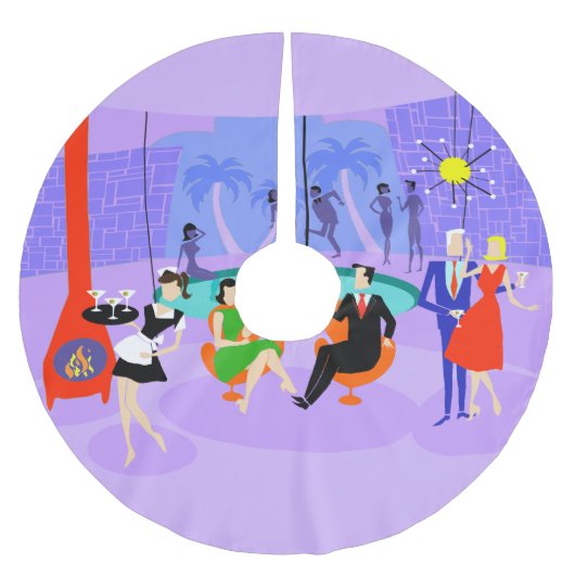 レトロトロピカルカクテルパーティークリスマスツリースカート ブラッシュドポリエステルツリースカート (正面)