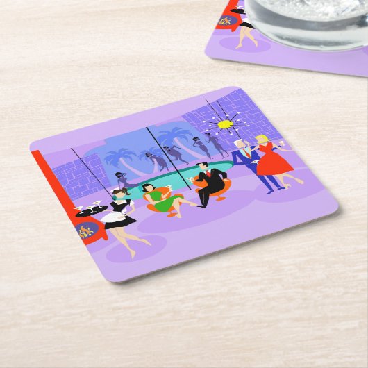 レトロトロピカルカクテルパーティー紙コースター スクエアペーパーコースター (アングル)