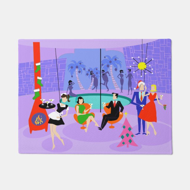 レトロトロピカルクリスマスパーティードアマット ドアマット (正面)