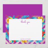 レトロトロピカルサマー フューシャ ブライダルシャワー サンキューカード (正面/裏面)