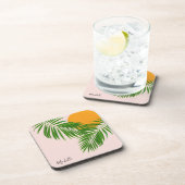 レトロトロピカルサンセットパーム葉ズミニマリスト コースター (右側)