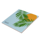 レトロトロピカルサン葉パームブルーミニマルネーム タイル (側面)