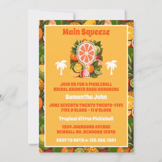 レトロトロピカルシトラスピックボールブライダルシャワー 招待状 (正面)