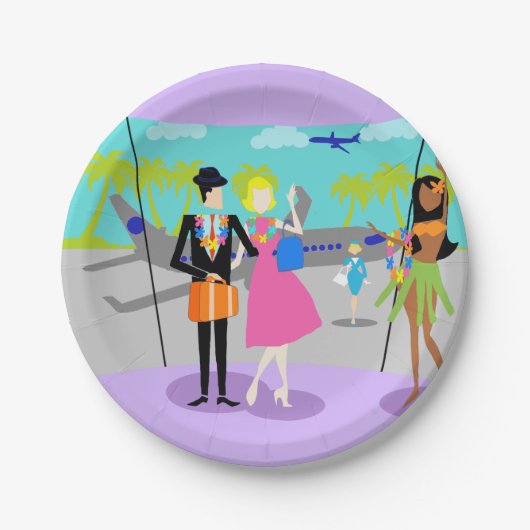 レトロトロピカルバケーション紙プレート ペーパープレート (正面)