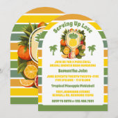 レトロトロピカルパイナップルピックボールブライダルシャワー 招待状 (正面/裏面)