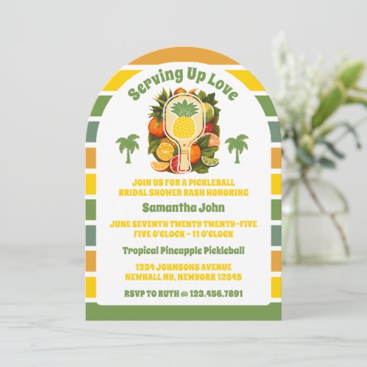 レトロトロピカルパイナップルピックボールブライダルシャワー 招待状 (スタンド正面)