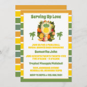 レトロトロピカルパイナップルピックボールブライダルシャワー 招待状 (正面/裏面)