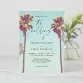 レトロトロピカルパームツリーズコーストビーチ結婚式 招待状 (スタンド正面)