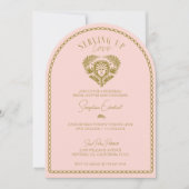 レトロトロピカルパームツリーピックボールブライダルシャワー 招待状 (正面)