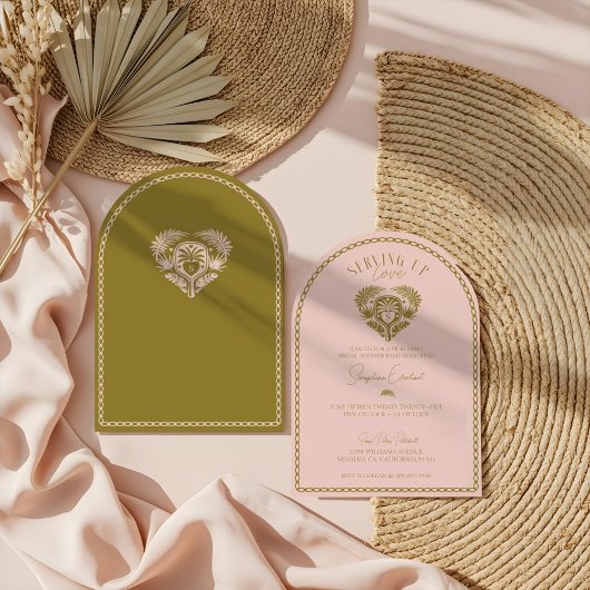 レトロトロピカルパームツリーピックボールブライダルシャワー 招待状