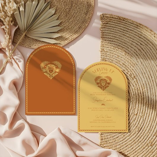 レトロトロピカルパームツリーピックボールブライダルシャワー 招待状