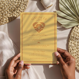 レトロトロピカルパームツリーピックボールブライダルシャワー 招待状