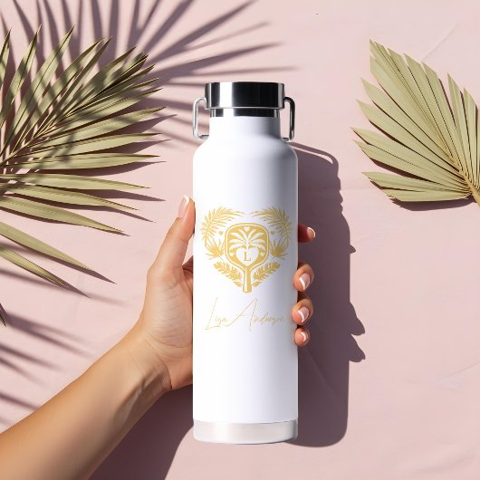 レトロトロピカルパームツリーピックルボール ブライダルシャワー ウォーターボトル