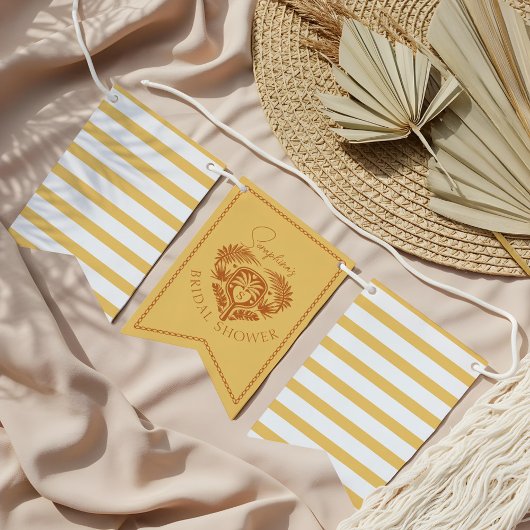 レトロトロピカルパームツリーピックルボール ブライダルシャワー バンティングフラッグ