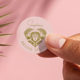 レトロトロピカルパームツリーピックルボール ブライダルシャワー ラウンドシール