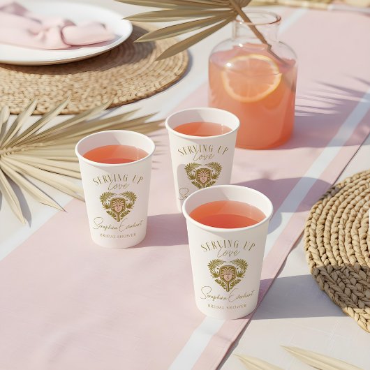 レトロトロピカルパームツリーピックルボール ブライダルシャワー 紙コップ