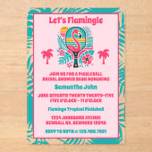 レトロトロピカルフラミンゴピックボールブライダルシャワー アクリル招待状 (正面)