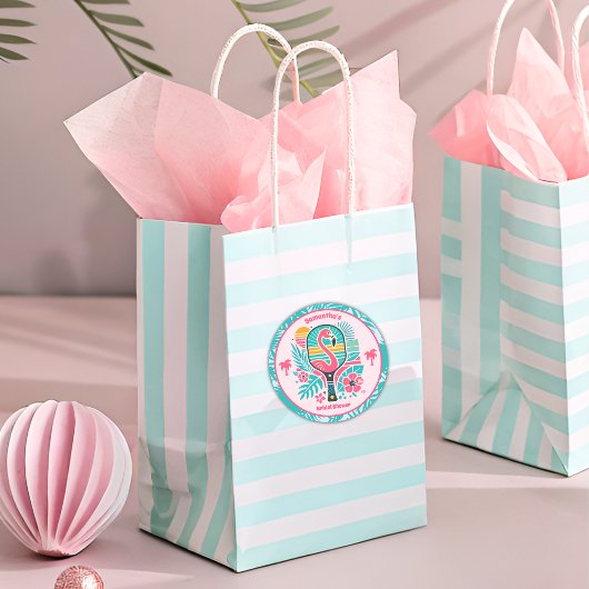 レトロトロピカルフラミンゴピックボールブライダルシャワー ラウンドシール