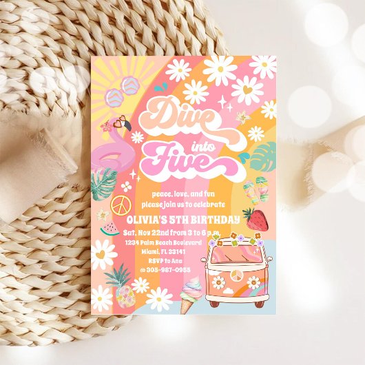 レトロトロピカル5歳誕生日招待状 招待状