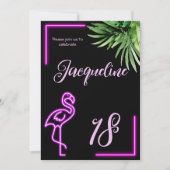 レトロトロピカル ネオンピンク フラミンゴ 18歳の誕生日 招待状 (正面)