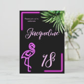 レトロトロピカル ネオンピンク フラミンゴ 18歳の誕生日 招待状 (スタンド正面)