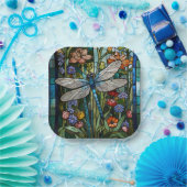 レトロトンボフローラ植物染色ガラス ペーパープレート (パーティー)