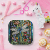 レトロトンボフローラ植物染色ガラス ペーパープレート (パーティー)