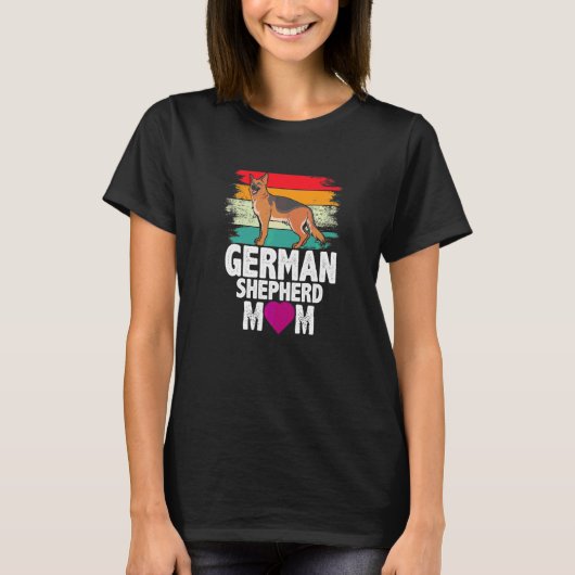 レトロドイツの羊飼いママ犬のママ母ペットママ Tシャツ (正面)