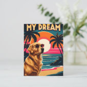 レトロドグサングラスヴィンテージサンセットビーチ シーズンポストカード (スタンド正面)