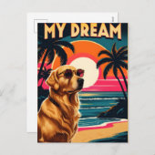 レトロドグサングラスヴィンテージサンセットビーチ シーズンポストカード (正面/裏面)