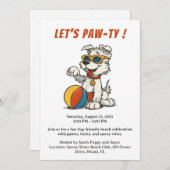 レトロドッグビーチパーティー招待状 - ヴィンテージ漫画 招待状 (正面/裏面)