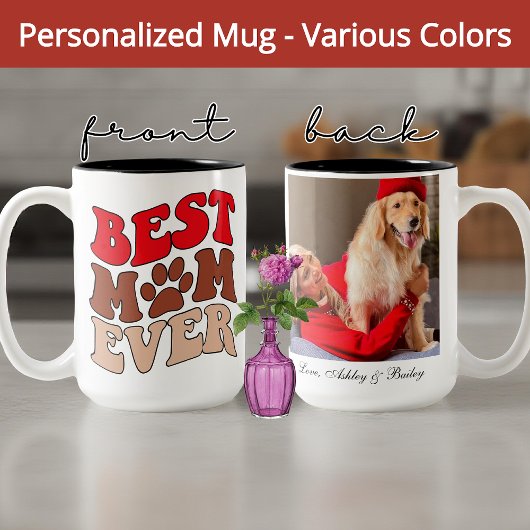 レトロドッグママムグカスタム、フォトマザーズデイギフト ツートーンマグカップ