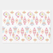 レトロドットクリスマスバードとオーナメント ラッピングペーパーシート (正面)