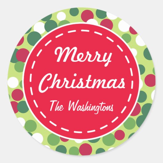 レトロドットクリスマスプレゼントラベルシール ラウンドシール (正面)