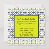 レトロドットパターン青黄褐色ティール(緑がかった色)ポッタック 招待状 (正面)