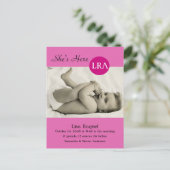 レトロドットフォト誕生発表（ピンク） 案内ポストカード (スタンド正面)