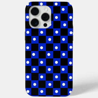 レトロドット入りブラックブルーチェッカー柄 iPhone 15 PRO MAXケース