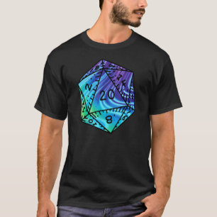 レトロドラゴンダンジョンサイコロD20ブルー絞り染めRPG Ga Tシャツ
