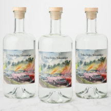 レトロドラッグレーシングウォーターカラーアートプリント