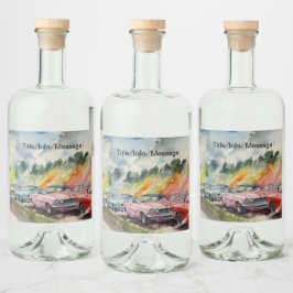 レトロドラッグレーシングウォーターカラーアートプリント リキュールボトルラベル