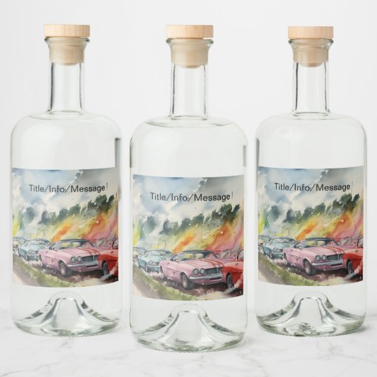 レトロドラッグレーシングウォーターカラーアートプリント リキュールボトルラベル (ボトル)